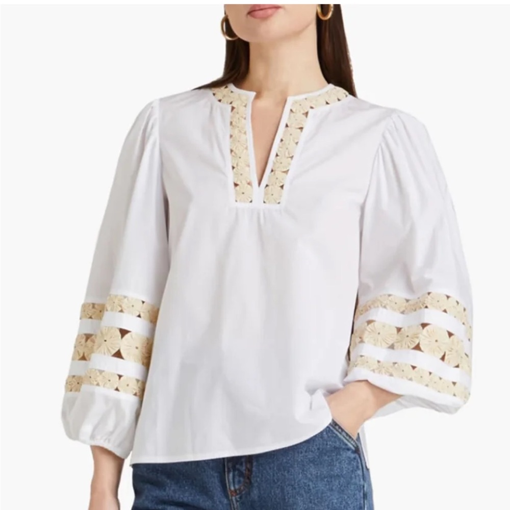 TORY BURCH Yoyo Embellished Cotton Blouse -size 10 - excellent used condition